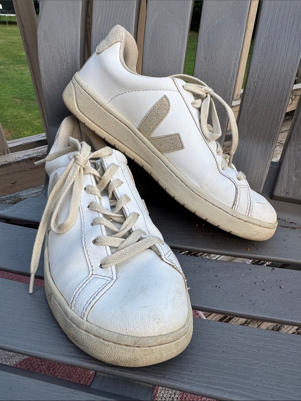 Veja White Leather Sneakers with Beige Accents